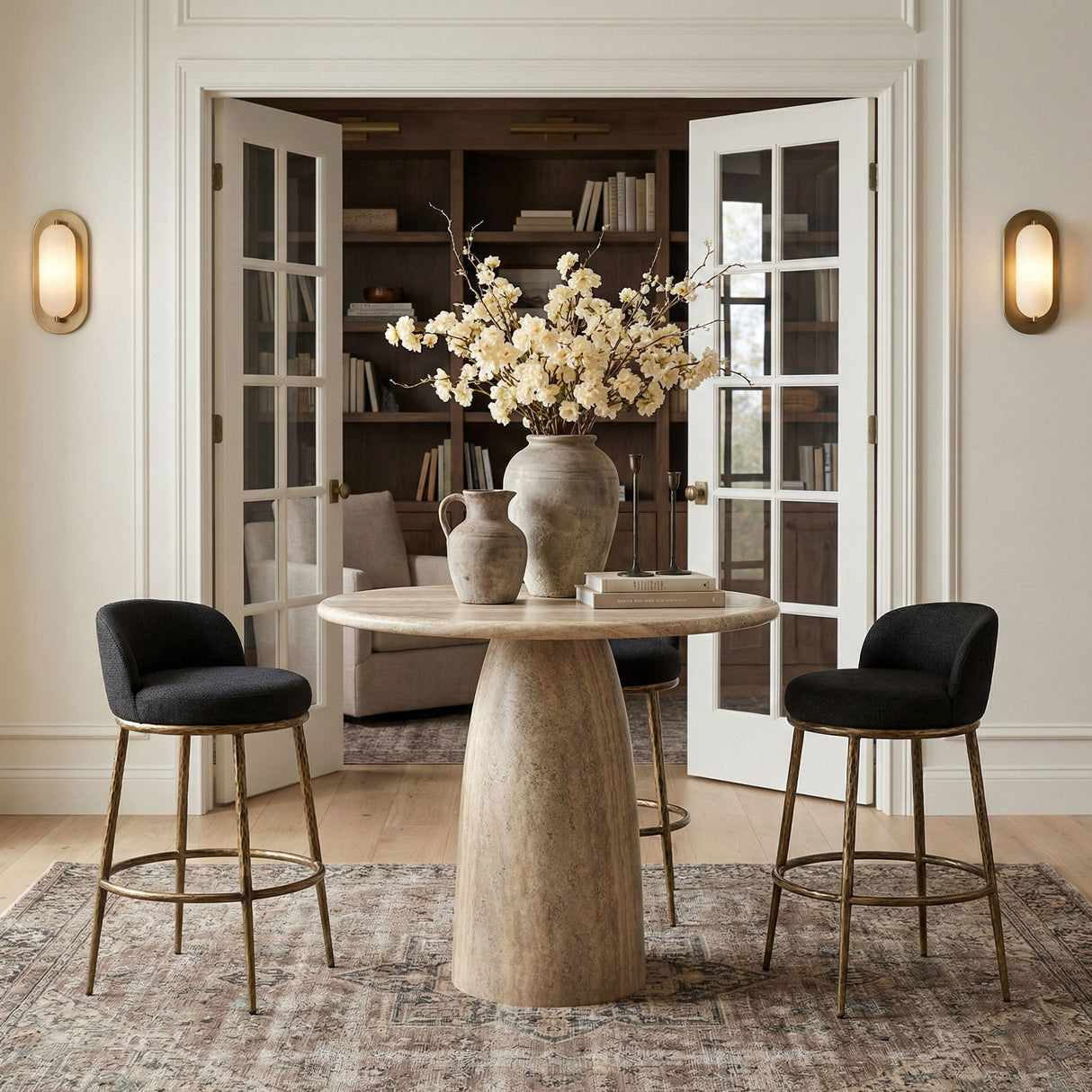 Ferro - Performance Fabric Upholstered Bar Stool - Antique Brass