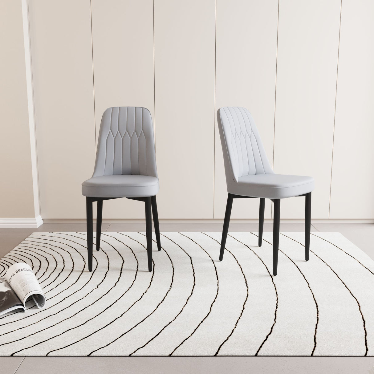 Modern Dining Chair With Cushions And Metal Legs