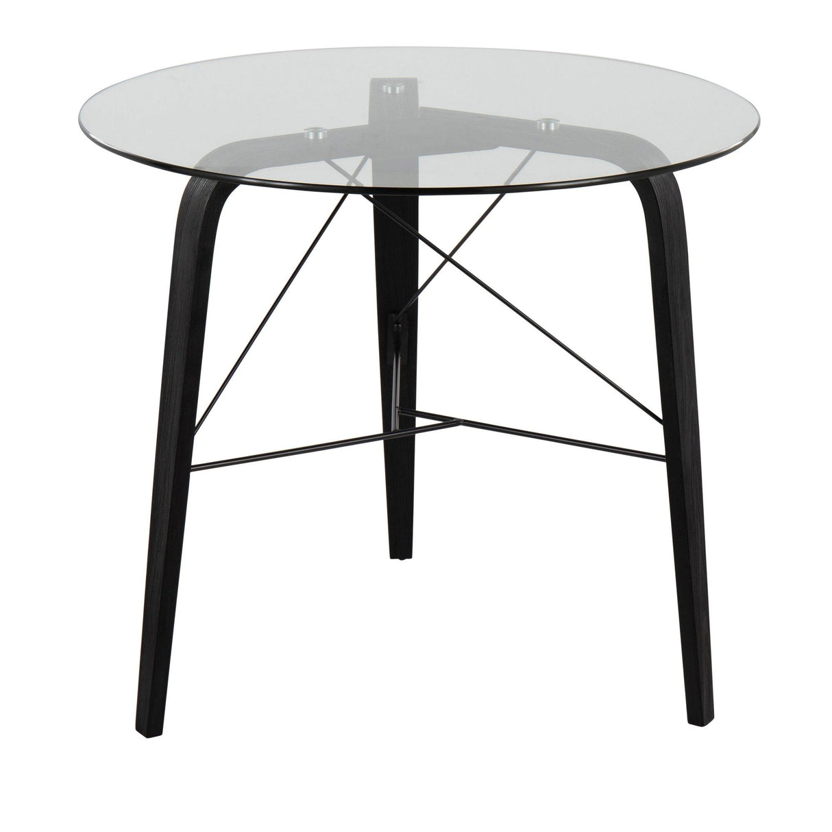 Trilogy - Mid-Century Modern Round Dinette Table - Black Wood With Clear Glass Top