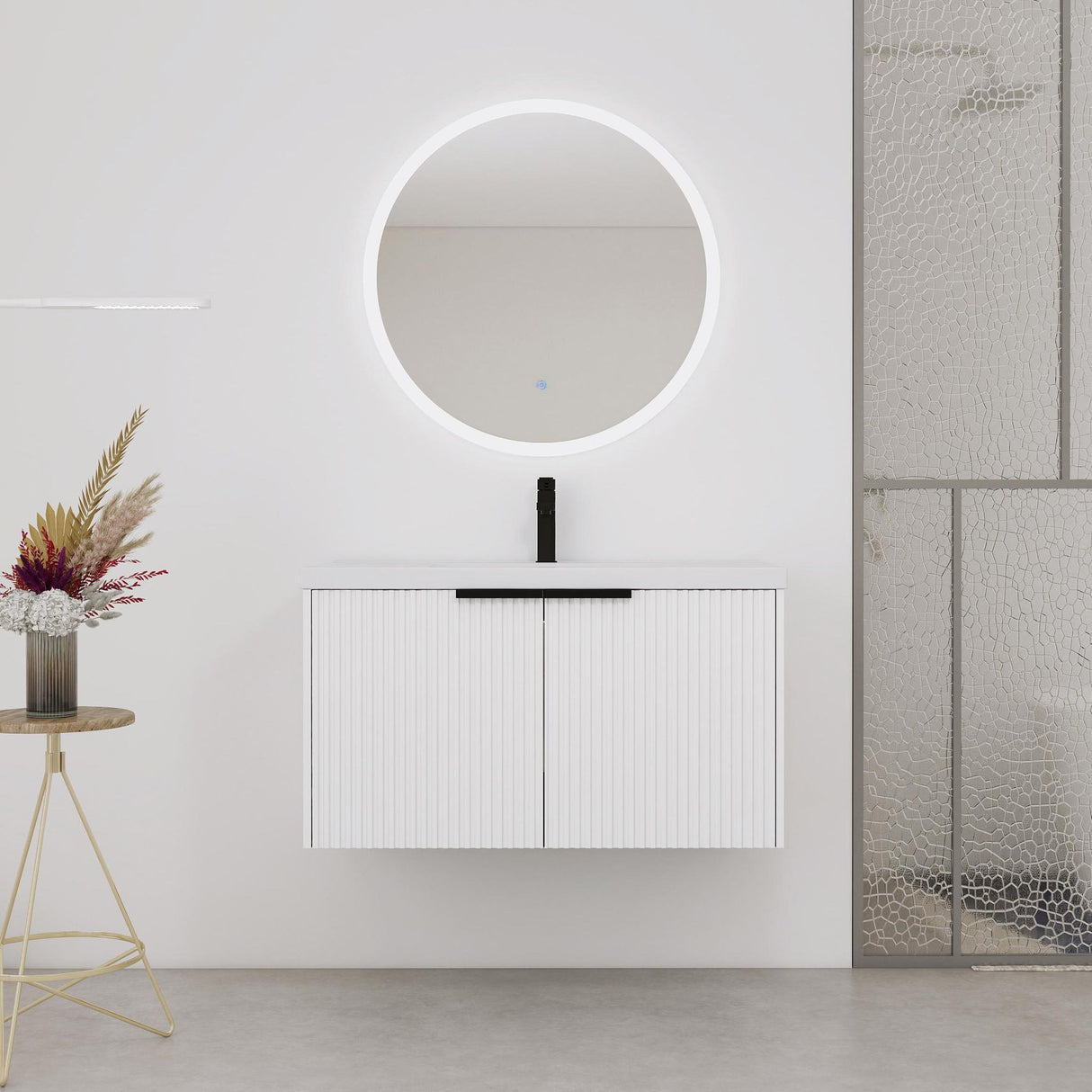 Contemporary Wall Mounted Bathroom Vanity With Resin Double Sink