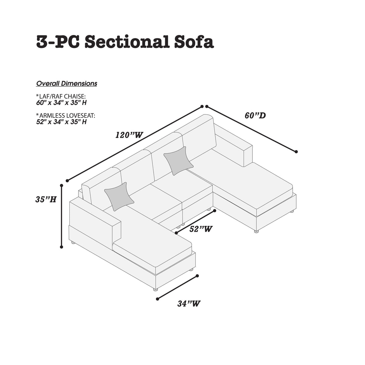 Sectional Sofa Set RAF & LAF Chaise, Tufted Couch Living Room - Gun Ash