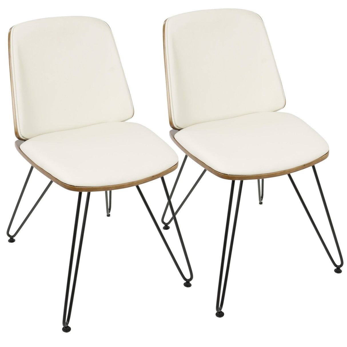 Avery - Chair (Set of 2) - Black Metal, Walnut Wood, Cream Faux Leather
