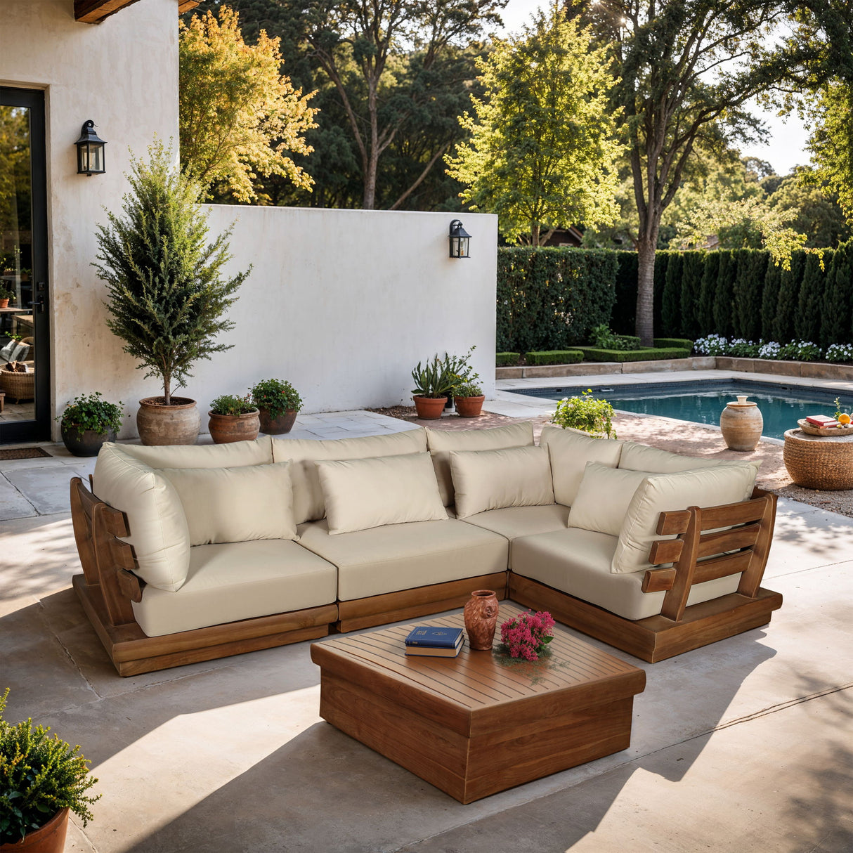 Mirella - 4 Piece Water Resistant Fabric Outdoor Patio Modular Sectional