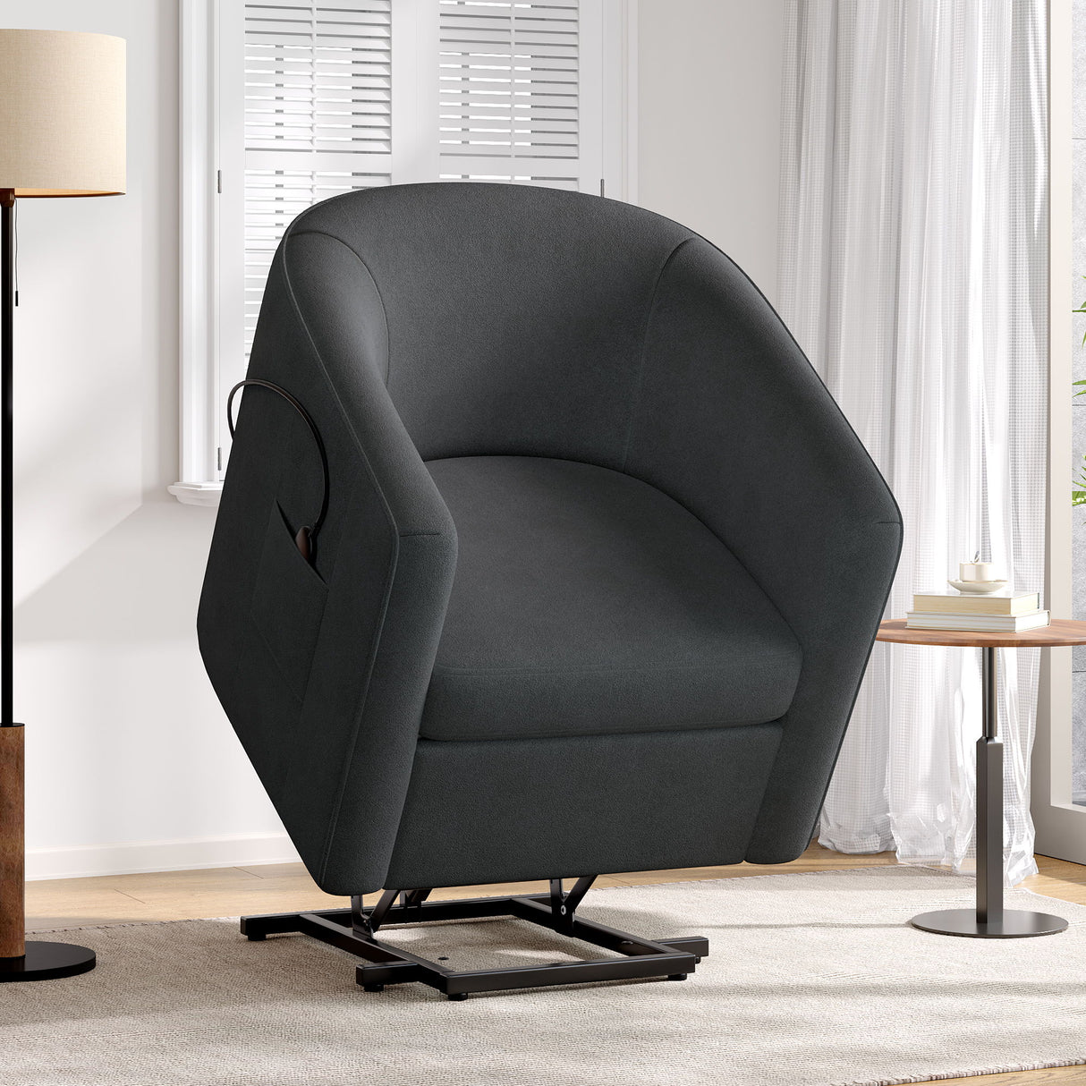 Power Lift Recliner Barrel Shape Reclining Chair With Footrest And Side Pocket