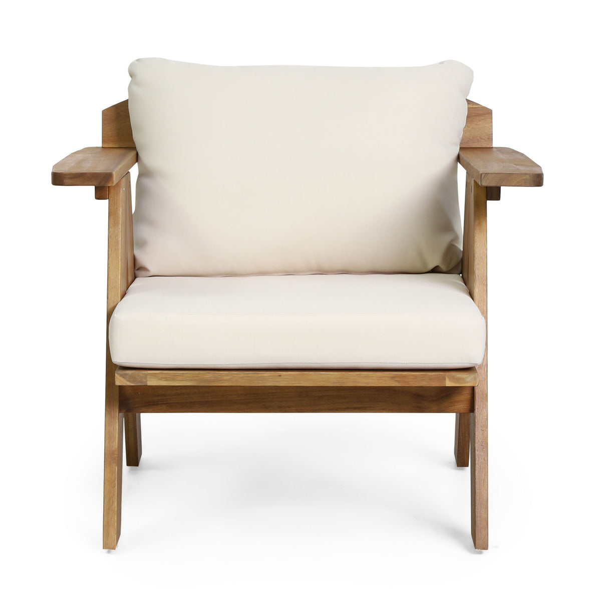 Outdoor Acacia Wood Club Chairs With Cushions (Set of 2) - Teak / Beige
