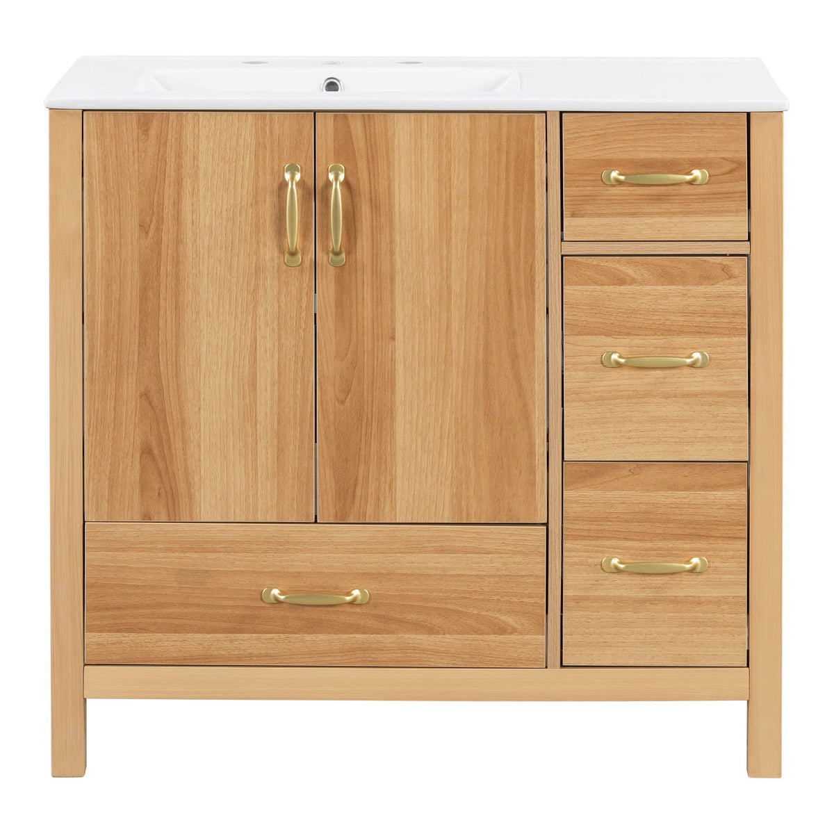 Bathroom Vanity, 2 Soft Close Doors, 4 Soft Close Drawers, Adjustable Shelf, Storage Cabinet - Acacia Wood