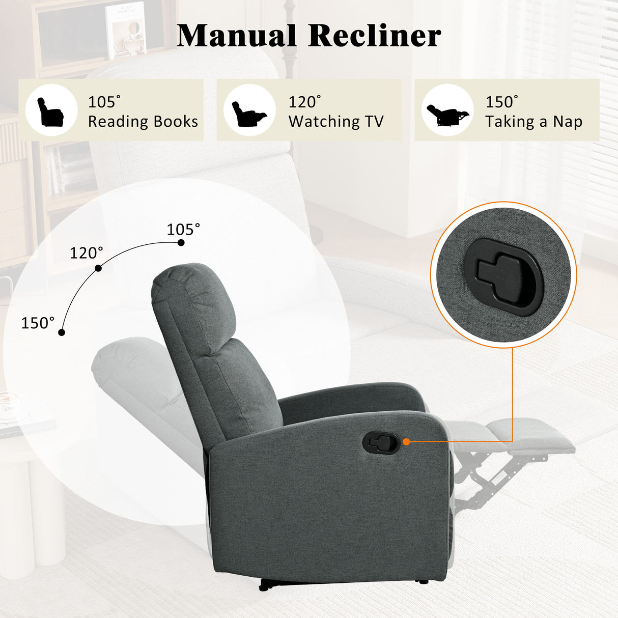 Modern Recliner Manual, Home Theater Chair With Adjustable Backrest