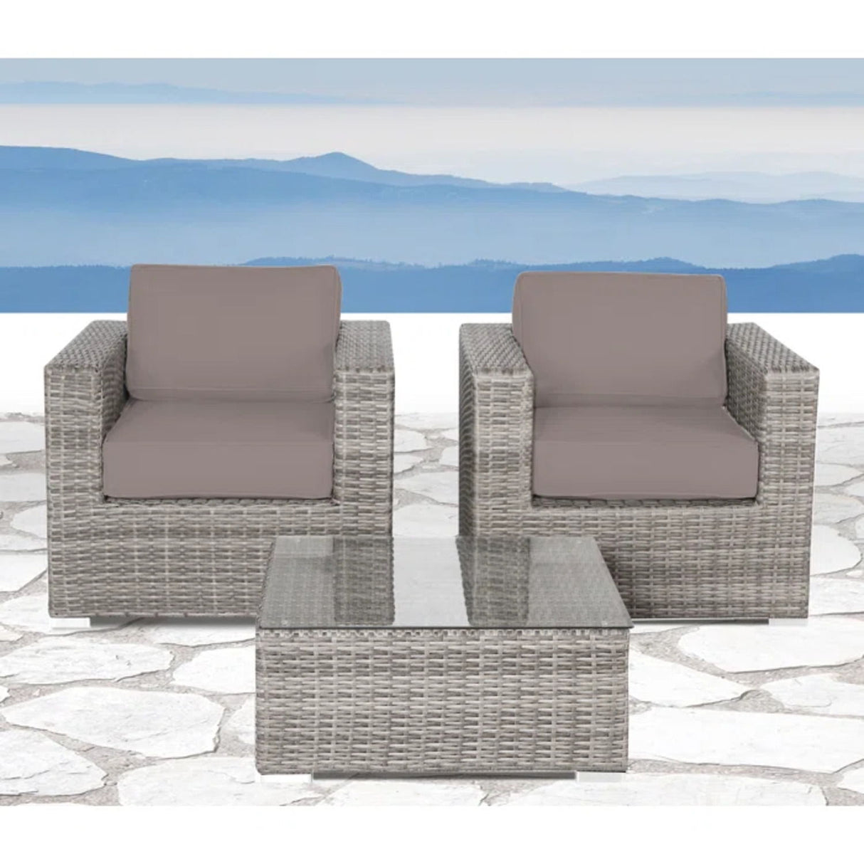 Wicker Seating Group Set With Table And Cushions