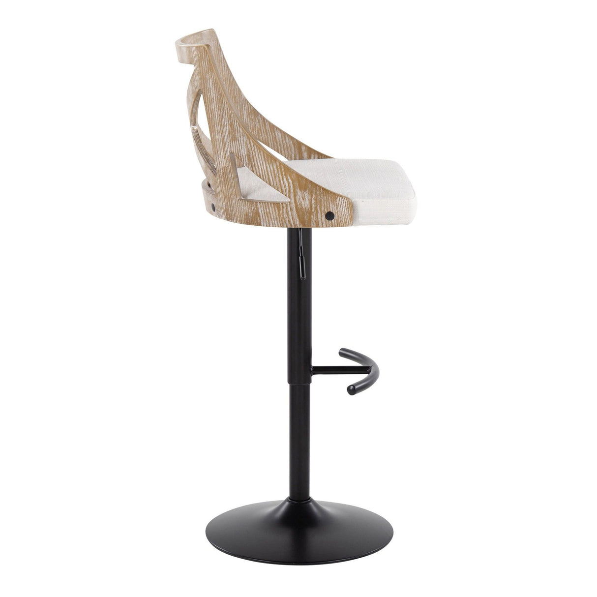 Charlotte - Adjustable Barstool (Set of 2) - Black Metal, Whitewashed Wood, Cream Fabric