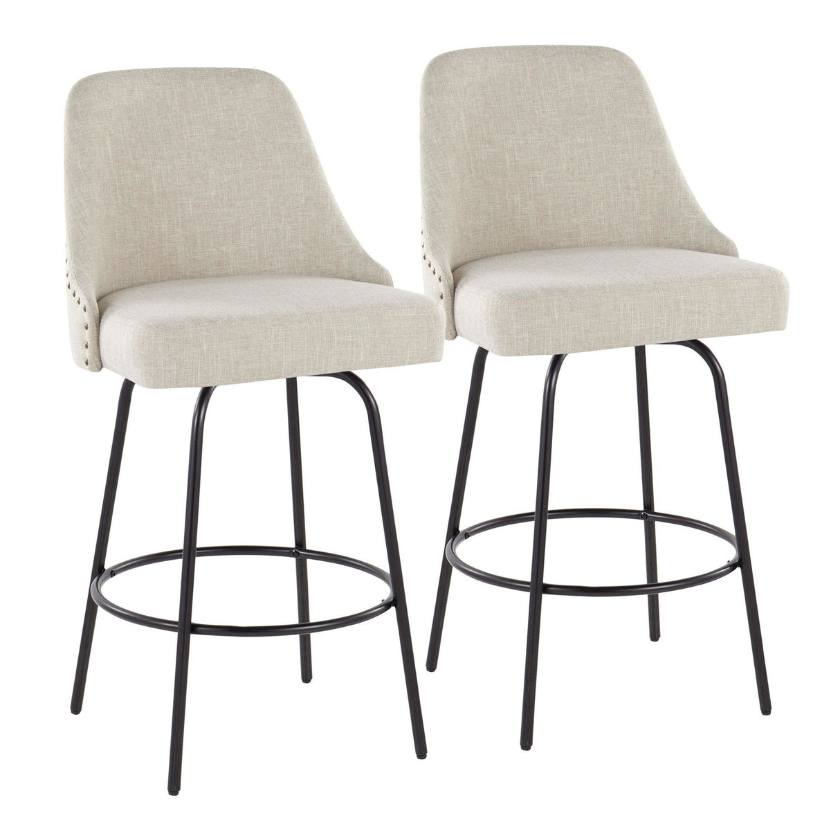 Marcel - 27" Fixed-Height Counter Stool With Swivel And Round Black Metal Footrest (Set of 2) - Black Metal