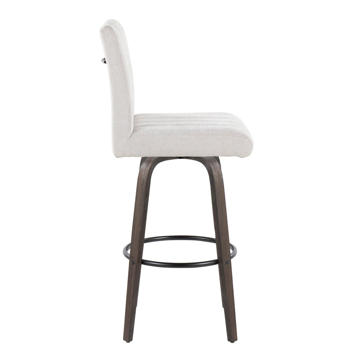 Hannah - Fixed-Height Barstool With Swivel And Round Black Metal Footrest (Set of 2) - Walnut Glazed Wood