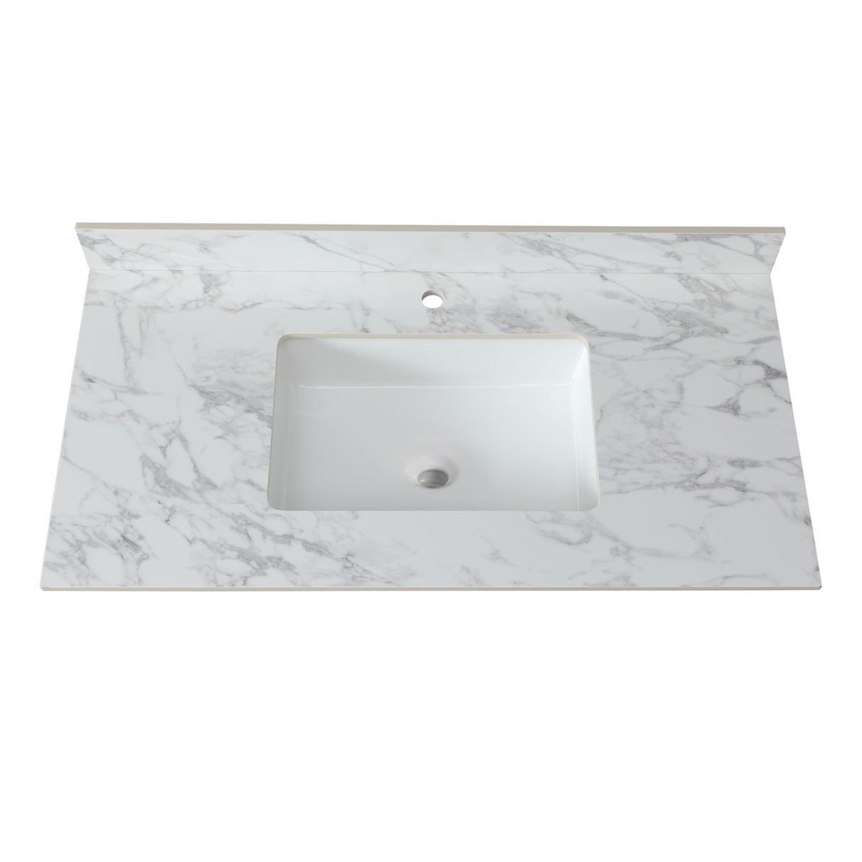 Elegant Bathroom Vanity Top With Rectangular Ceramic Sink And Backsplash