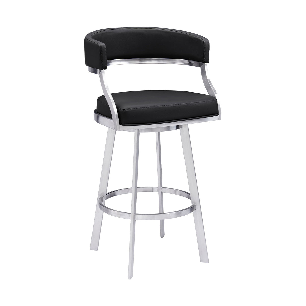 Dione - Swivel Faux Leather And Brushed Stainless Steel Bar Stool