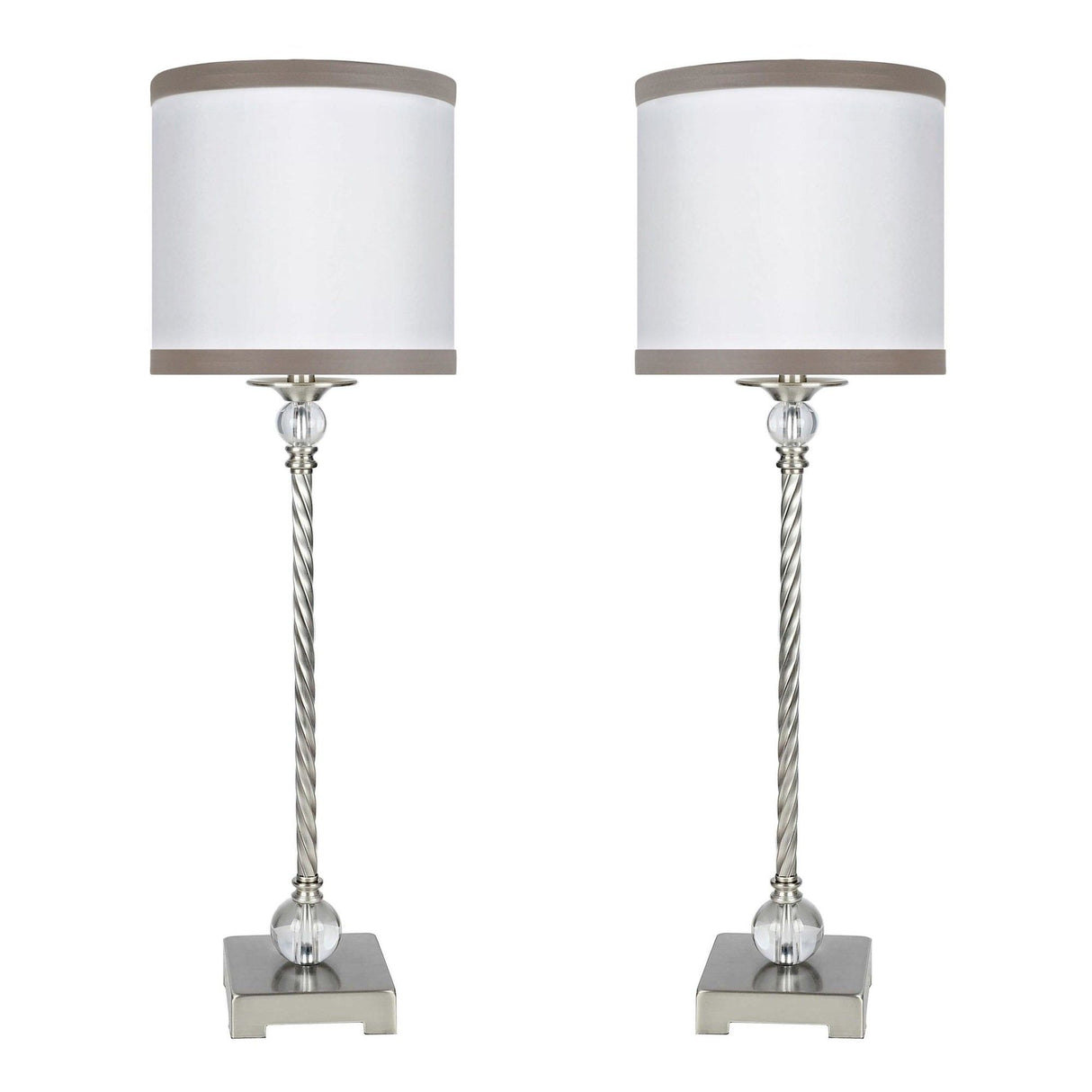 Clarity - Metal Buffet Lamp (Set of 2) - Brushed Nickel, Clear Crystal