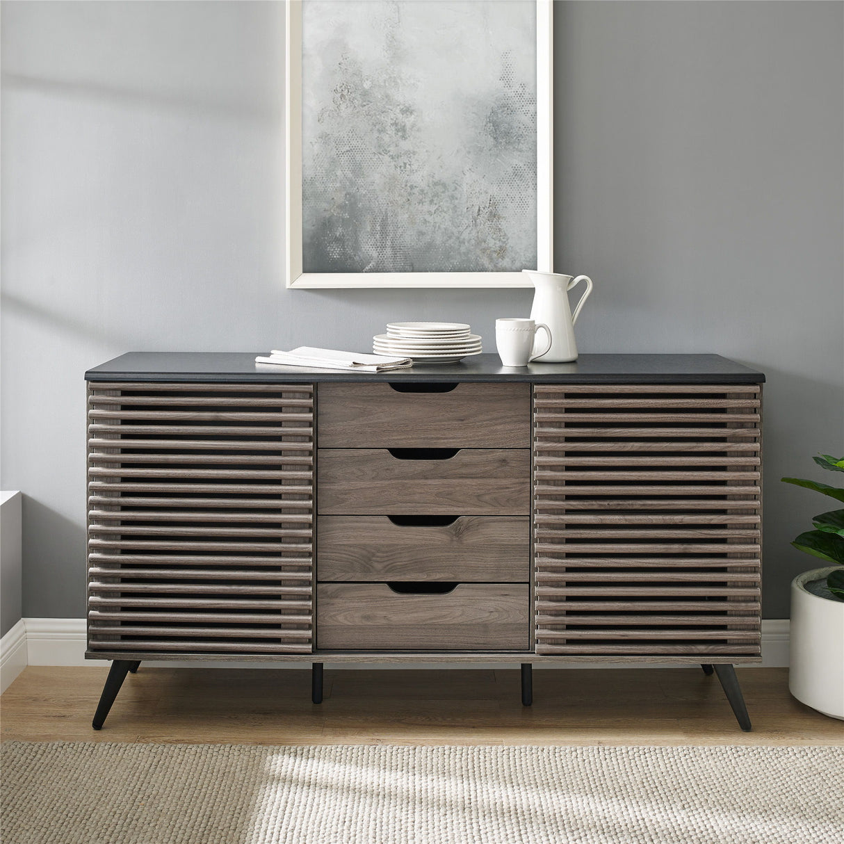 Contemporary Sliding Slat Door Sideboard
