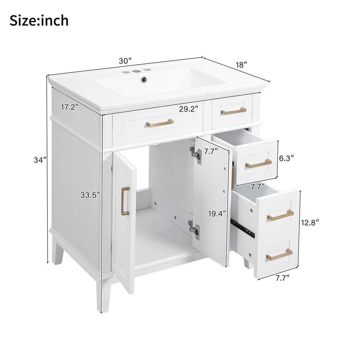 Modern Bathroom Vanity With Ceramic Sink, Soft Close Storage Cabinet