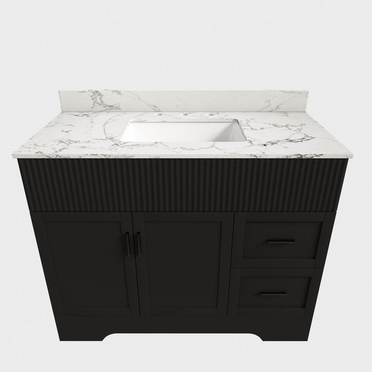 Bathroom Vanity Set, Fluted Cabinet, Soft Close Doors & Drawers, 3 Faucet Holes - Black