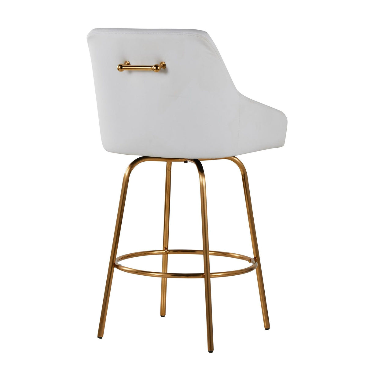Hannah - Transitional Fixed-Height Swivel Counter Stool (Set of 2) - White Faux Leather, With Gold Metal Legs And Footrest With Gold Handle Accent