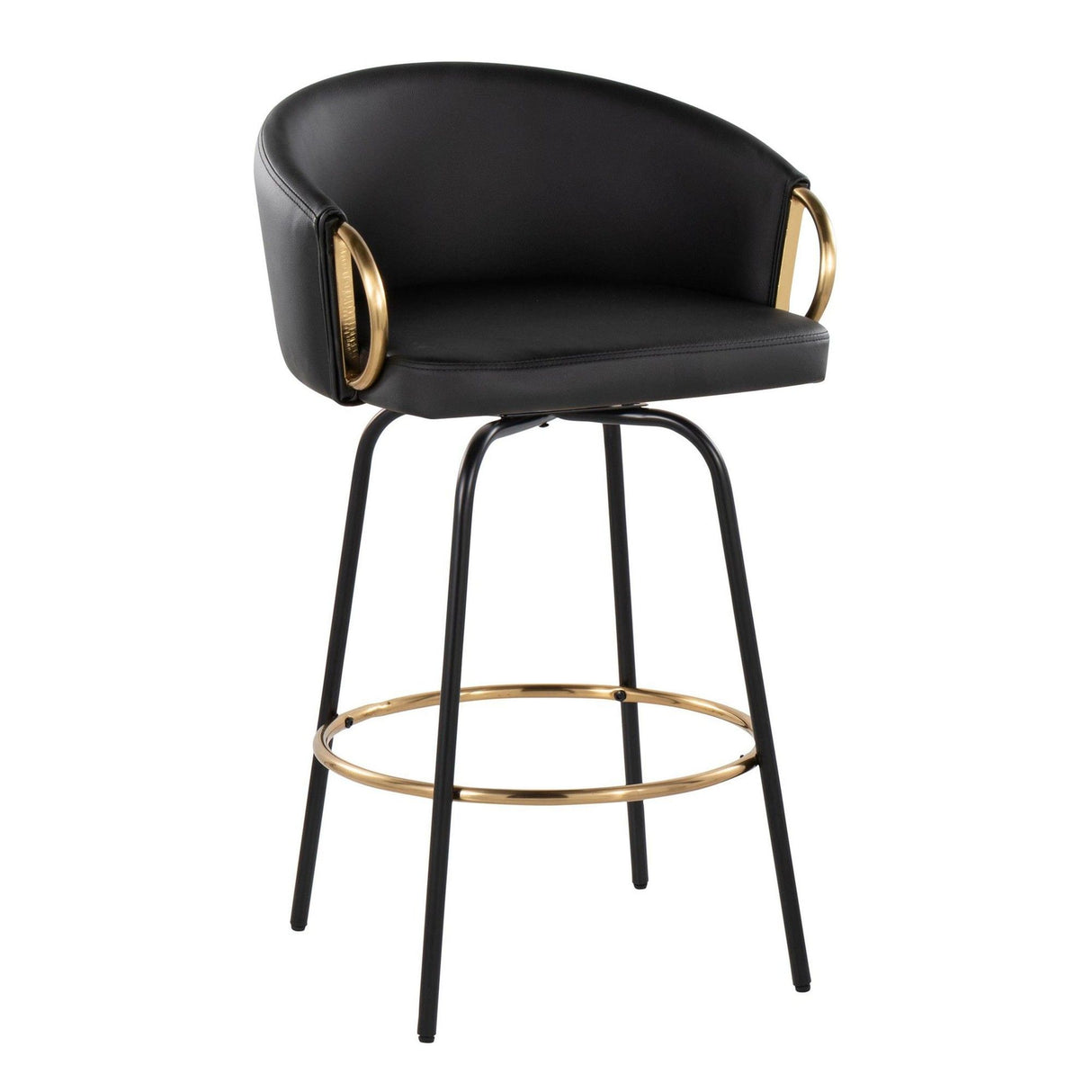 Claire - 26" Fixed-Height Counter Stool With Swivel And Round Gold Metal Footrest (Set of 2) - Black Metal