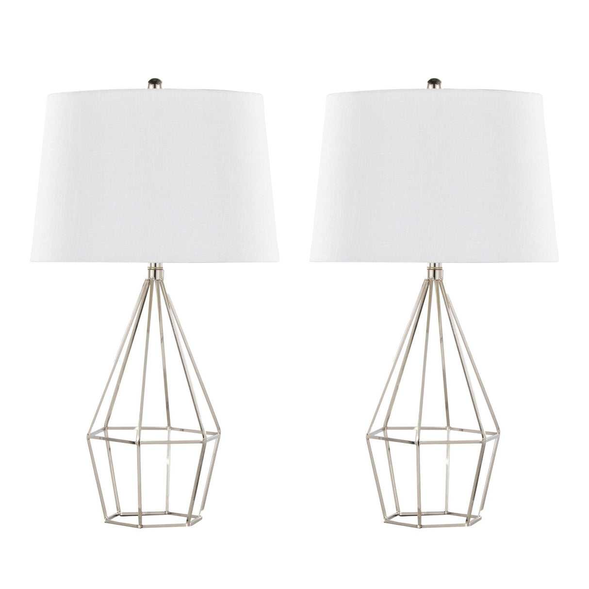 Geome - 27" Metal Table Lamp (Set of 2) - Polished Nickel With White Linen Shade From Grandview Gallery