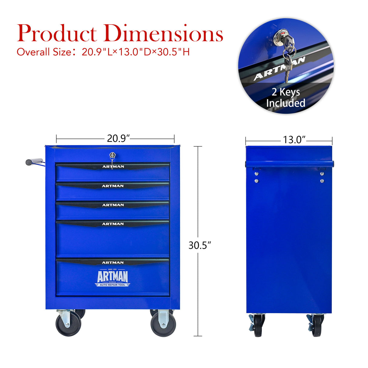 Rolling Metal Tool Chest With Drawers, Steel Storage Cabinet With Ball Bearing Slides