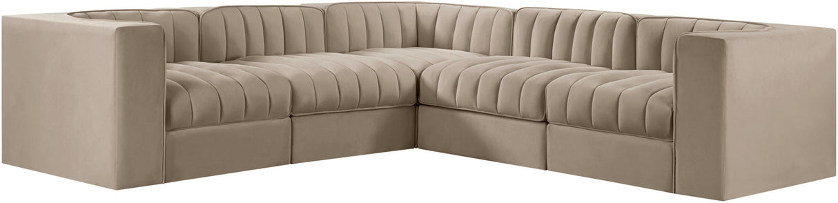 Rummi - Symmetrical Velvet Performance Fabric Upholstered 5 Piece Modular Sectional