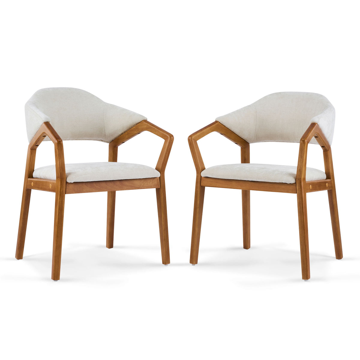 Indoor Upholstered Dining Armchair (Set of 2) - Beige / Teak