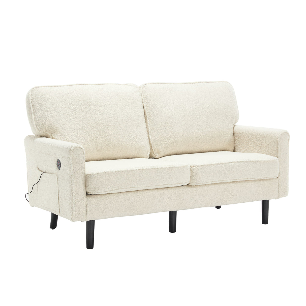 Mid Century Modern Loveseat Sofa With USB Ports, Removable Pillow Cover