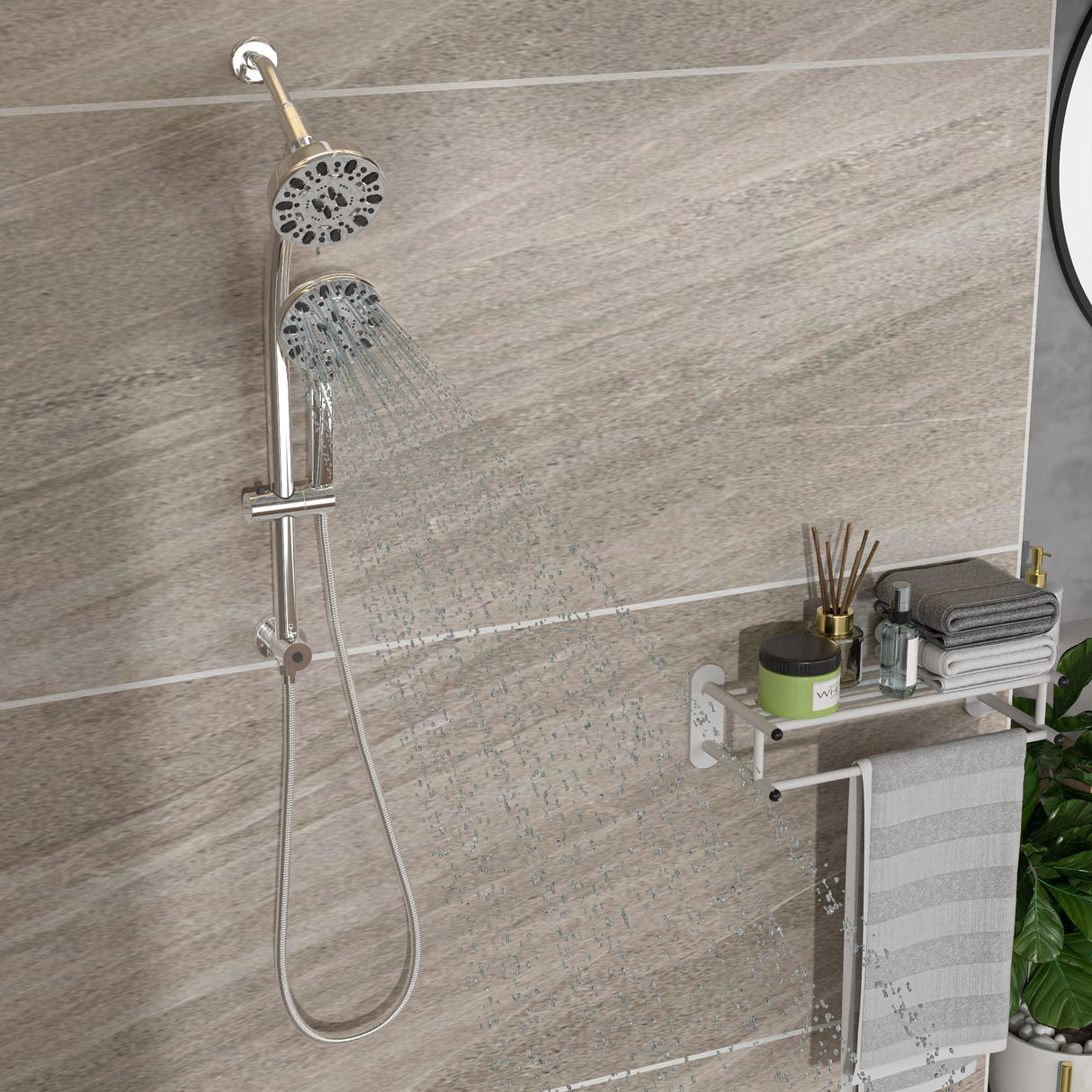 Multi Function Dual Shower Head Shower System With 4.7" Rain Showerhead, 7 Function Hand Shower, Adjustable Slide Bar