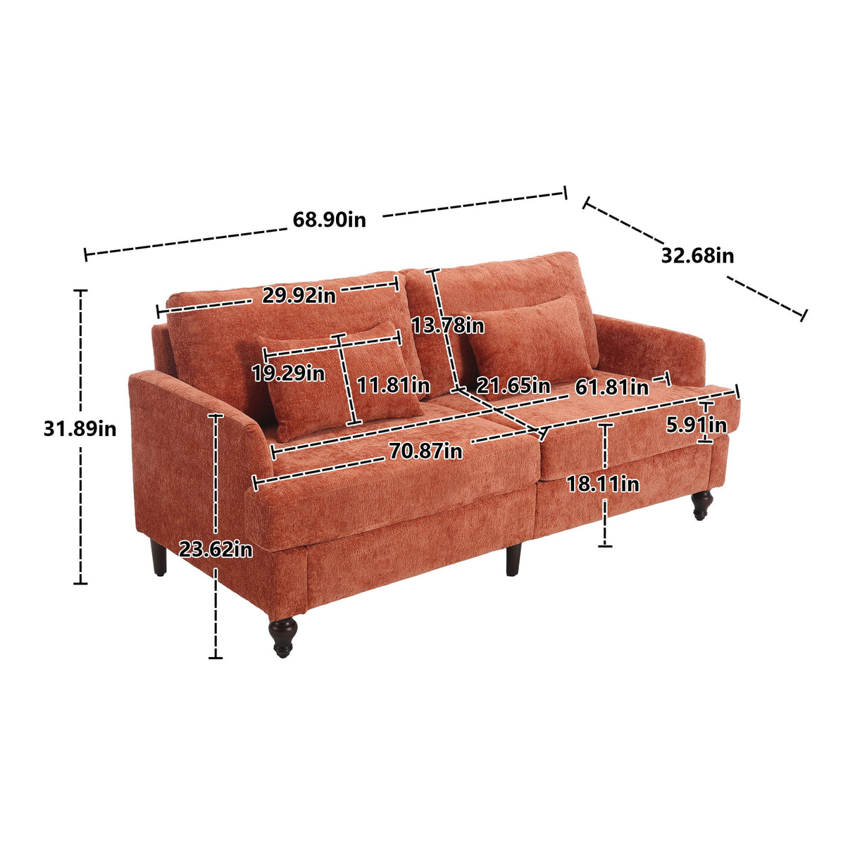 Mid Century Modern Fabric Loveseat Sofa, 2 Seat Upholstered Couch