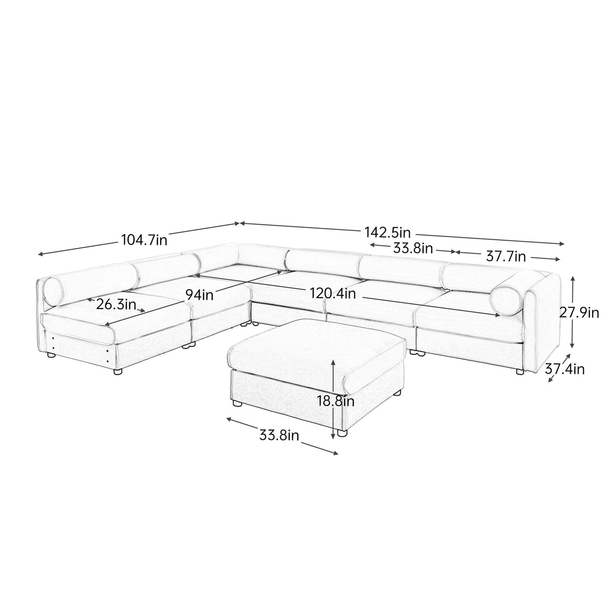 Modern (Set of 6) Modular Sectional Sofa With Storage Soft Cylindrical Design For Living Room - Green