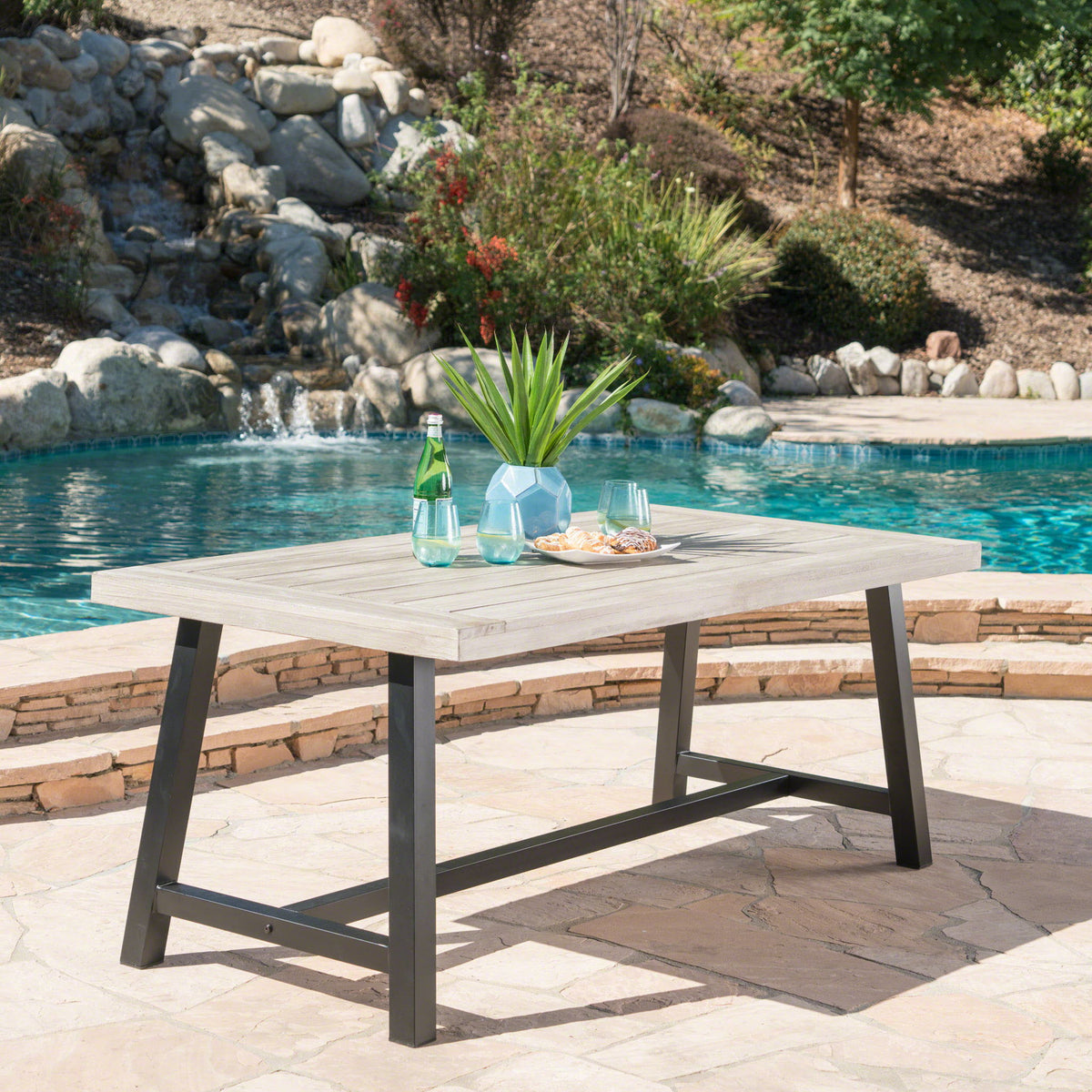 Outdoor Sandblast Finish Acacia Wood Dining Table