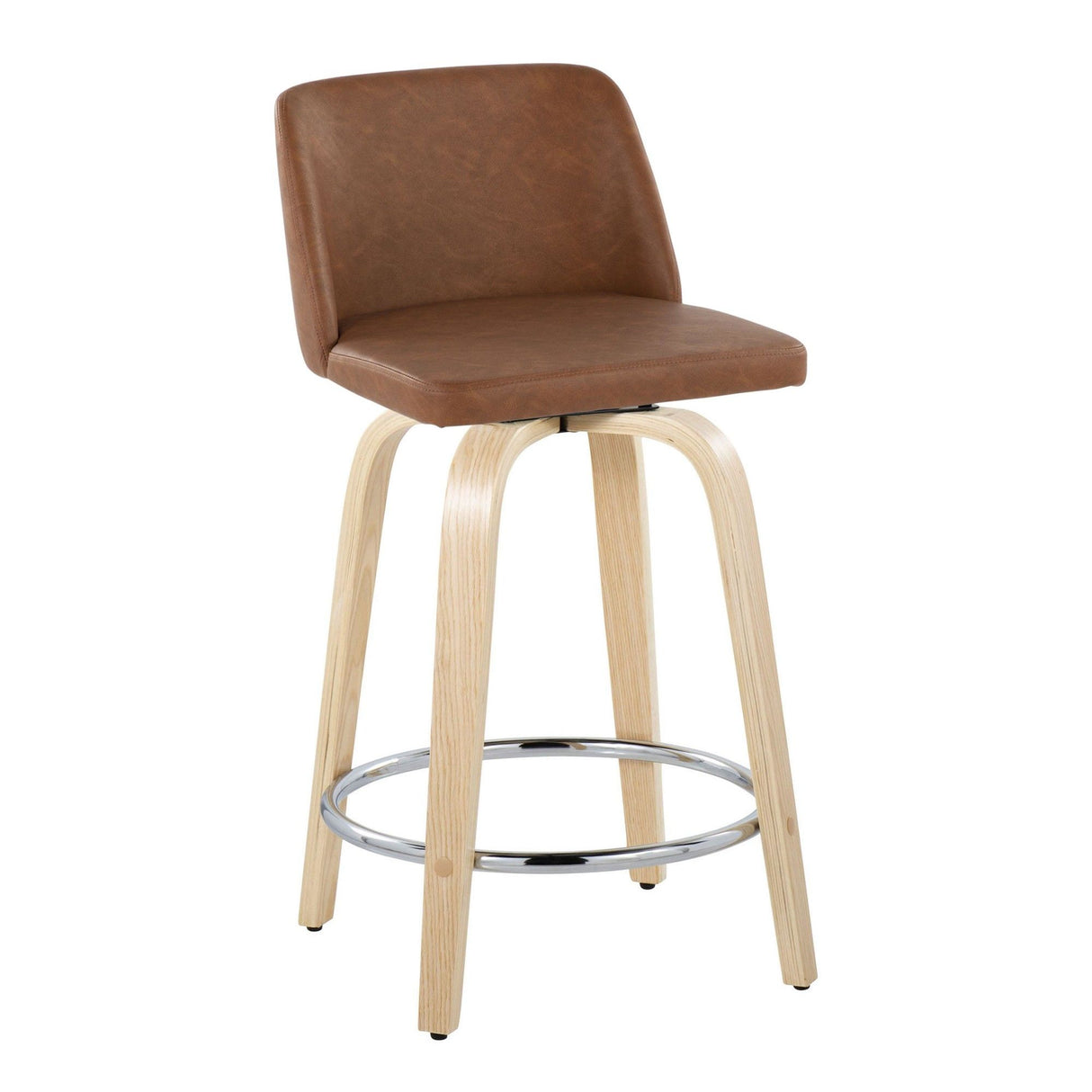 Tintori - Fixed-Height Swivel Counter Stool With Natural Wood Frame (Set of 2)