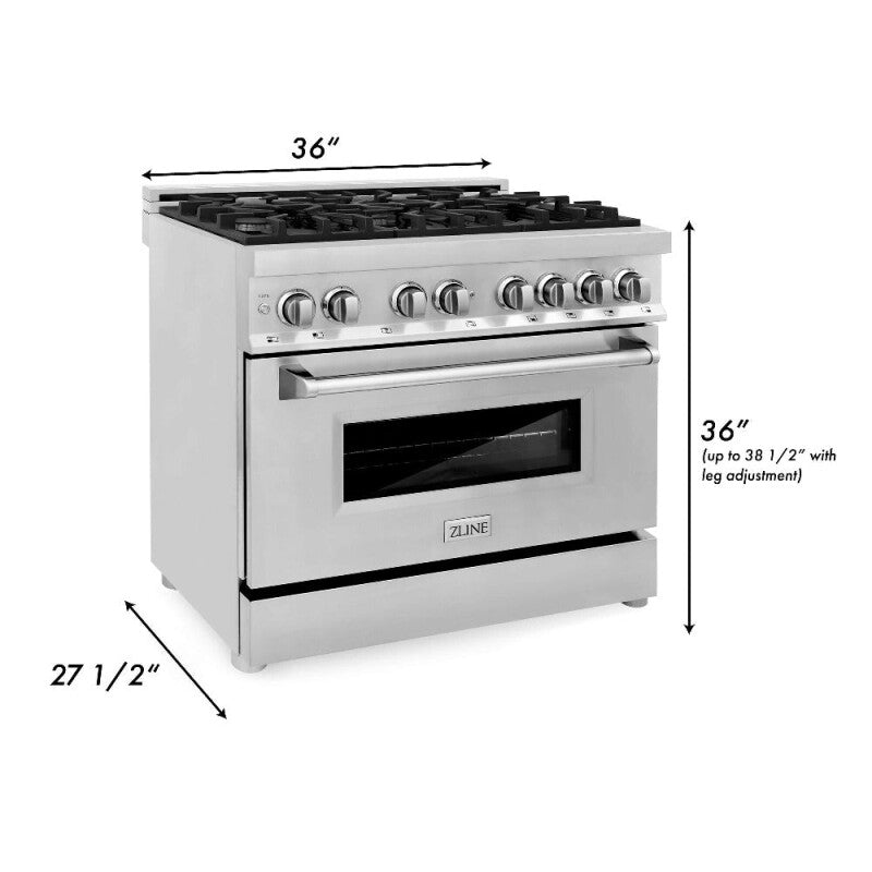 36 in. Kitchen Package with Stainless Steel Dual Fuel Range, Range Hood, Microwave Drawer and Classic Dishwasher - (4KPRARH36MWDW) -