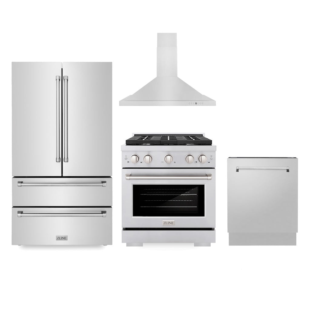 Kitchen Package with Refrigerator, 30 in. Stainless Steel Gas Range, 30 in. Convertible Vent Range Hood and 24 in. Tall Tub Dishwasher - (4KPRSGRRH30DWV) -