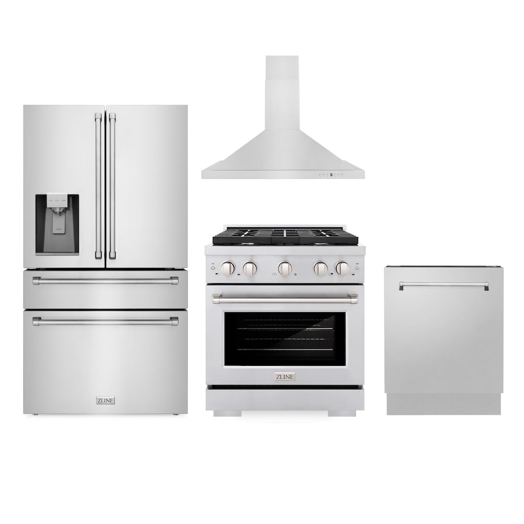 Kitchen Package with Water and Ice Dispenser Refrigerator, 30 in. Gas Range, 30 in. Range Hood, and 24 in. Tall Tub Dishwasher - (4KPRWSGRRH30DWV) -