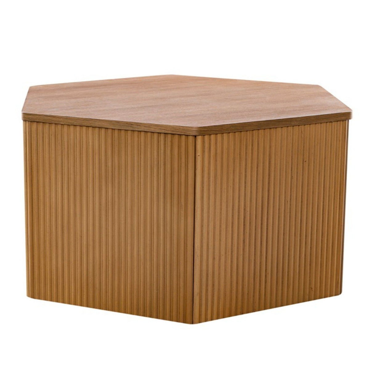Hexagon Coffee Table With Fluted Design - Natural