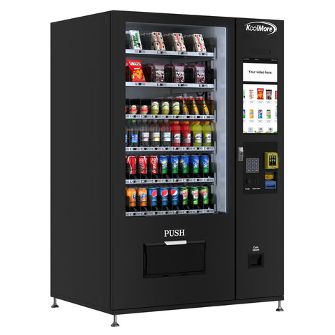 Refrigerated Snack and Drink Vending Machine with 60 Slots and 22 Inch Touch Screen with CC Reader and Coin/Bill Acceptor in Black (KM-VMRT-50-BCR)