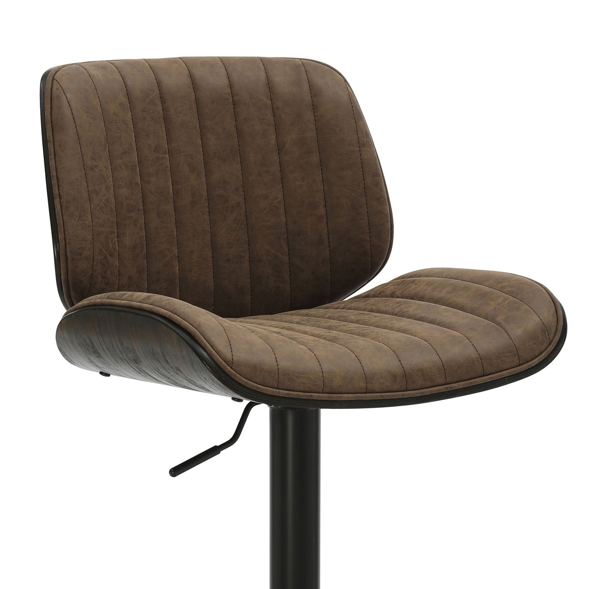Brock - Adjustable Swivel Curved Back Wood Bar Stool With Faux Leather Seat - Black Base