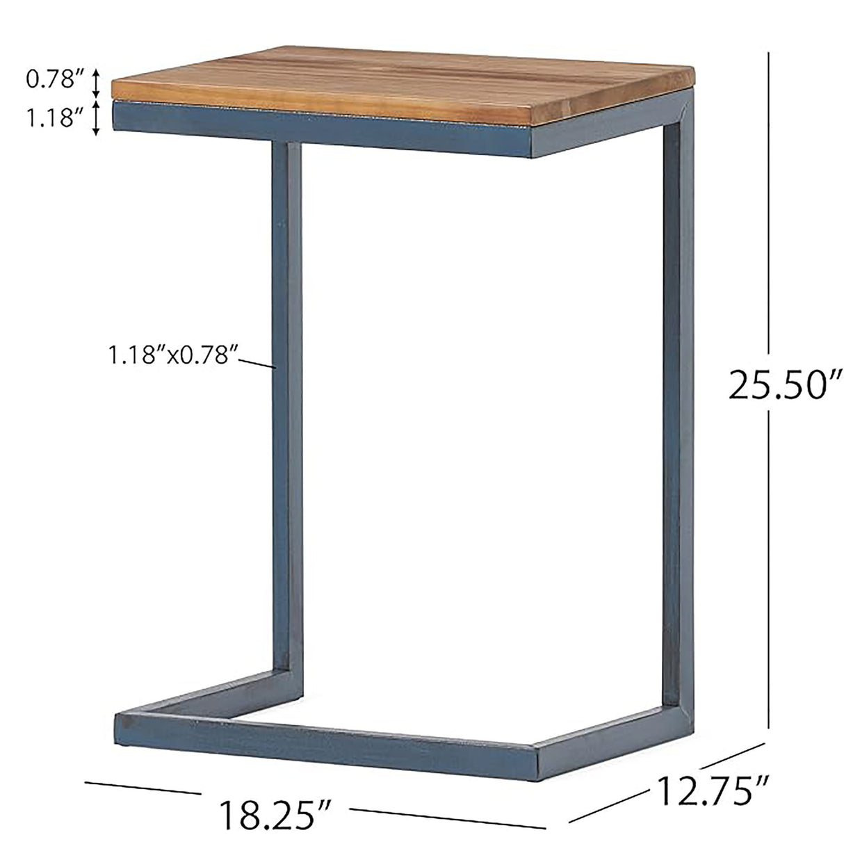 C Shaped End Table With Iron Base And Fir Wood To