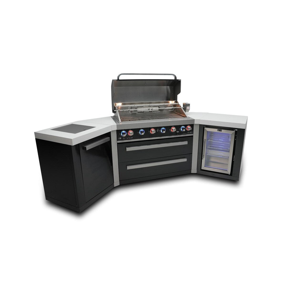 Mont Alpi Black Series 10 Ft U-Shaped Propane Outdoor Kitchen Island w/ Side Burner & Fridge - MAi805-BSS45FC