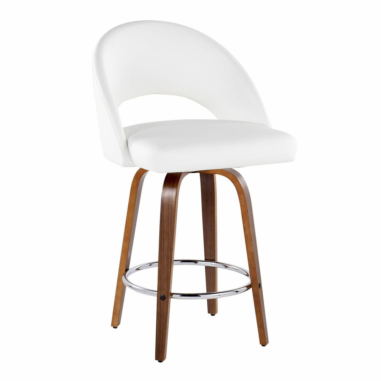 Renee - Upholstered Fixed-Height Barstool (Set of 2) - Walnut Wood, Chrome Metal