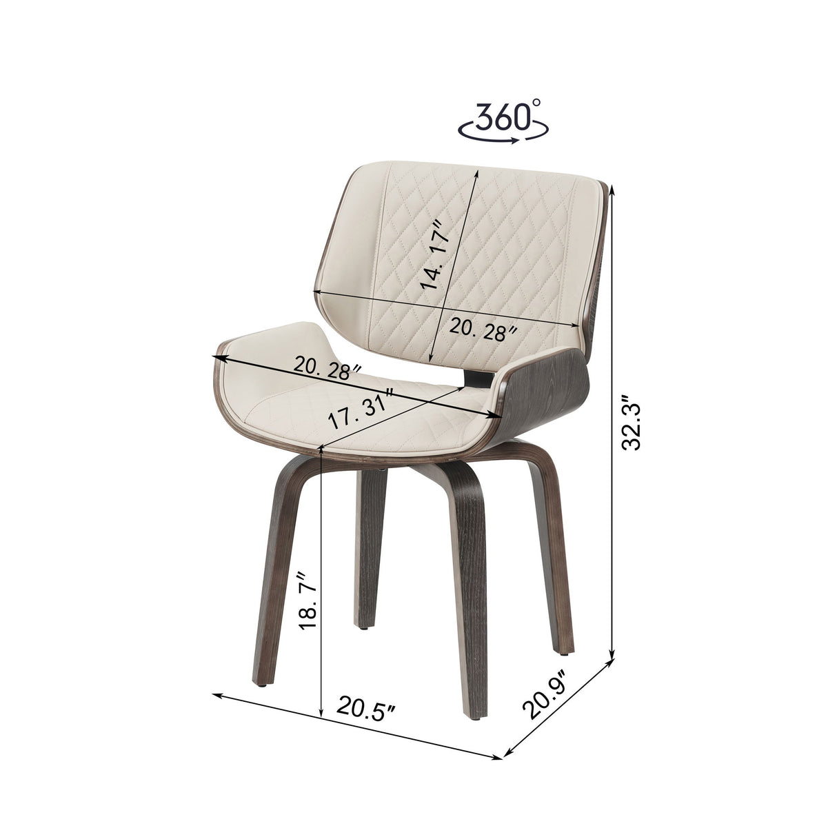 Mid Century Modern Dining Chair 360° Swivel, Ergonomic Design Upholstery, Bentwood Frame, (Set of 2) - Beige
