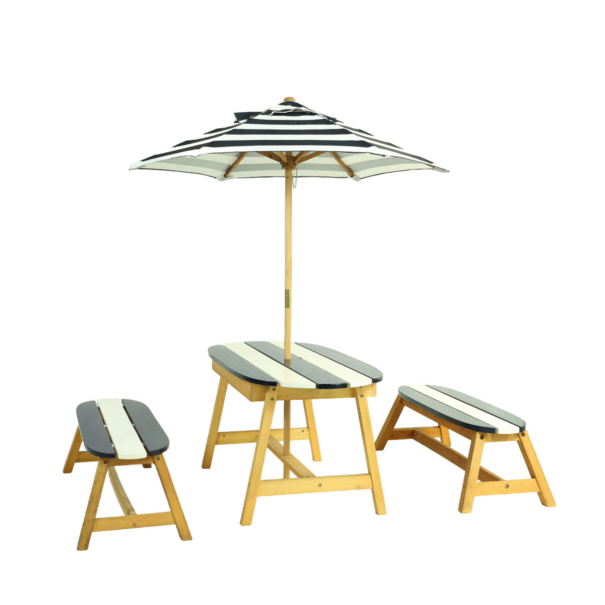 Naturally Playful Kids Picnic Table With Umbrella, Indoor / Outdoor Fun - Blue / White Stripes