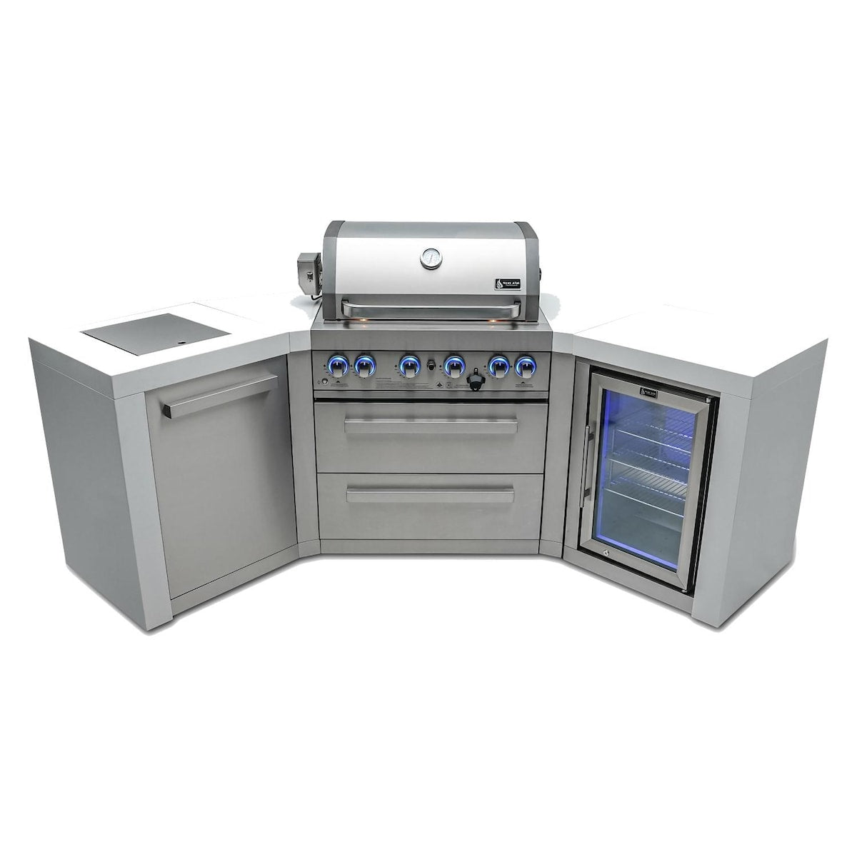 Mont Alpi Deluxe Series 8.5 Ft U-Shaped Propane Outdoor Kitchen Island w/ Side Burner & Fridge - MAi400-D45FC