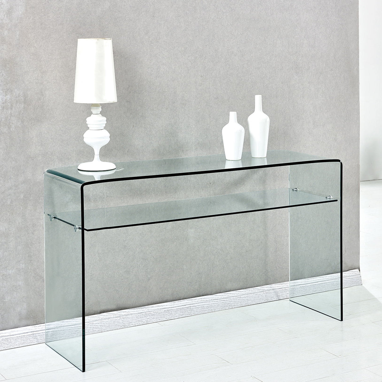 Modern Glass Console Table With Rounded Edges For Versatile Use Tempered Glass - Clear