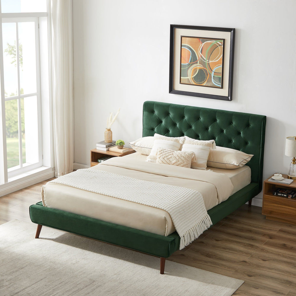 Dillon - Mid-Century Modern Velvet Platform Bed
