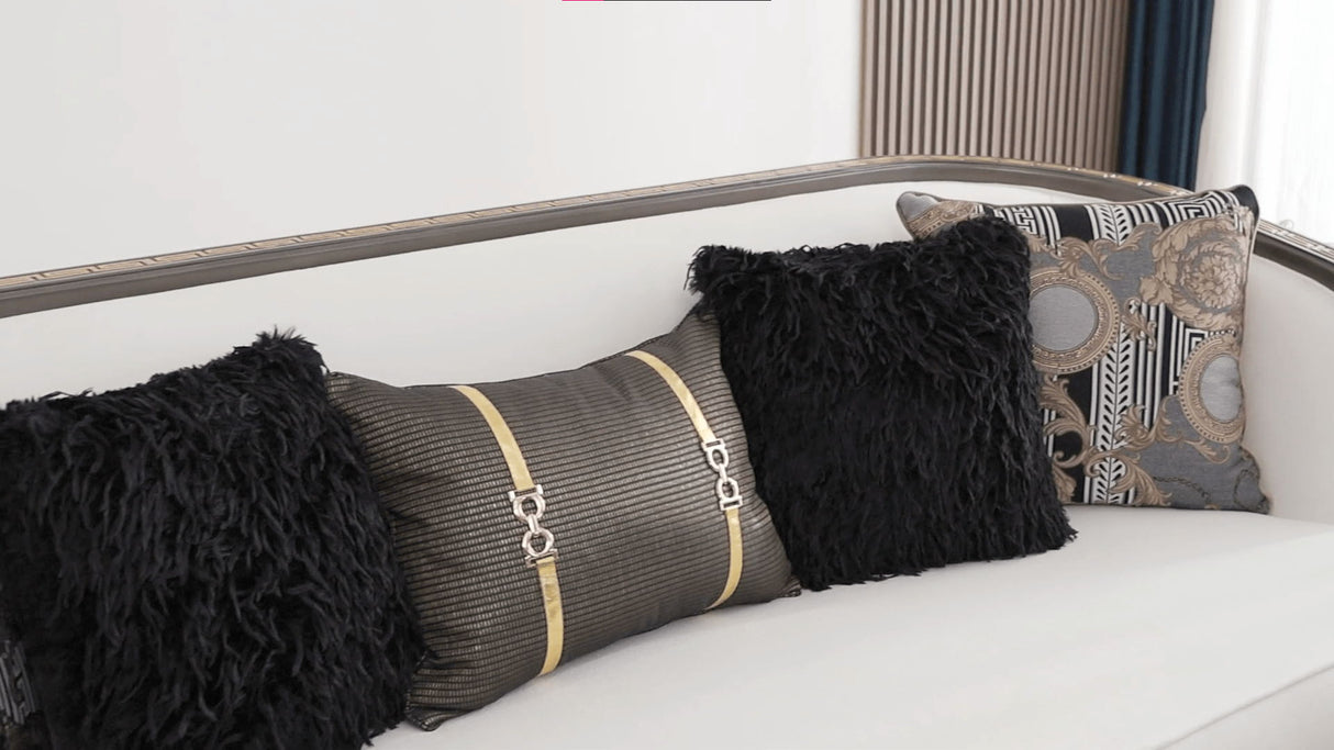 HD-9043 - Sofa - White / Brown / Gold