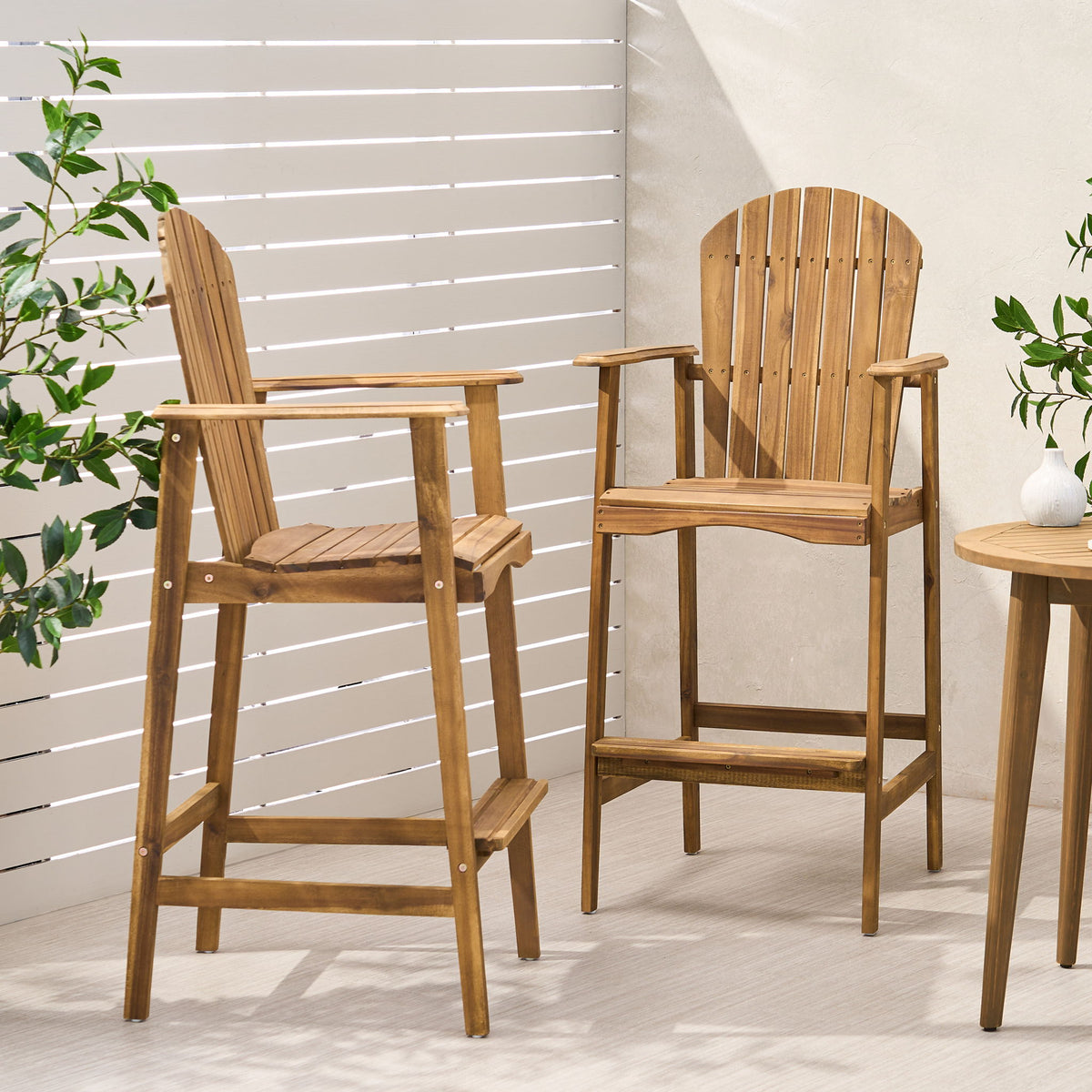 Outdoor Acacia Wood Adirondack Barstools (Set of 2)