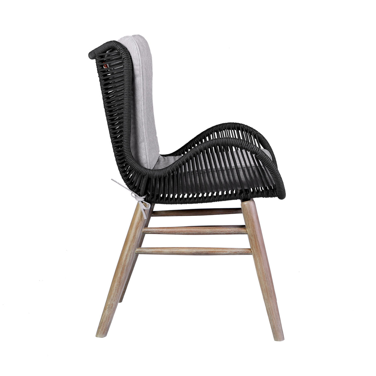 Fanny - Outdoor Patio Dining Chair - Light Eucalyptus Wood And Charcoal Rope